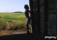 big boobed blonde milf jenessa dawn strips naked on her country ranch?