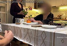 wanna see my husband jerking under the table right in front of stepmom and me in kitchen?