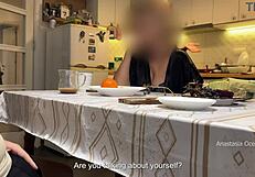 wanna see my husband jerking under the table right in front of stepmom and me in kitchen?