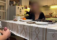 wanna see my husband jerking under the table right in front of stepmom and me in kitchen?