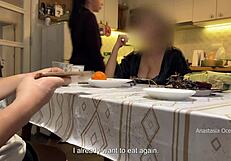 wanna see my husband jerking under the table right in front of stepmom and me in kitchen?