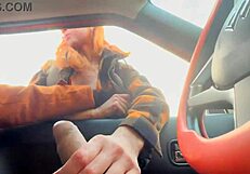 Public Car Dick Flash Redhead Teen Caught Jerking Off Shows Big Tits Blowjob