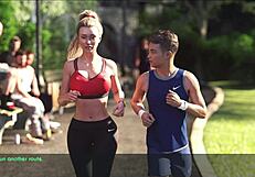 a hot milf wife and stepmom jogs with jiggling big ass and tits