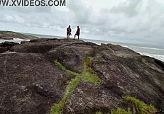 Skinny carioca ninfeta caught bareback fucking couple in public woods