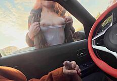 Public Car Dick Flash Redhead Teen Caught Jerking Off Shows Big Tits Blowjob