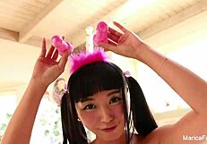 I can't stop as Marica Hase slams big dildo deep in her tight Japanese pussy