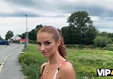 Pretty village girl flashes pussy to stranger on way to grandma's ranch!