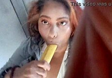 Ginger Paris Sucks Banana in Hairy Pussy Play