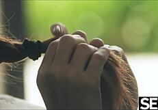 wanna see this flexible lesbian devour her redhead girlfriend's steamy clit pussy?