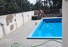Putinha Flashes Pedreiro by Pool He Jerks Cum All Over Her