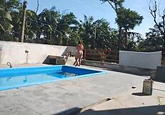 Putinha Flashes Pedreiro by Pool He Jerks Cum All Over Her