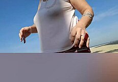 Relaxed solo moment by the beach lighthouse