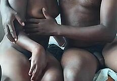 Hot ebony couple sucks rides black dick to creampie spanking