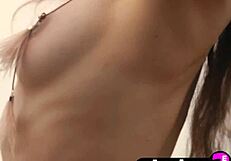 Her perfect teen body in lingerie drives me wild during striptease posing!