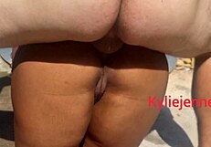 Spying on big-ass ebony stepdaughter bathing turns into gaping ass fuck