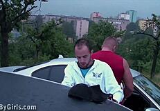 imagine this cute teen shoving her ass out the car window at a public orgy for total strangers to bang her senseless