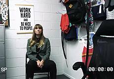 Naked Office Slut Degraded and Submitted to Four Dominant Guards in Rough Gangbang