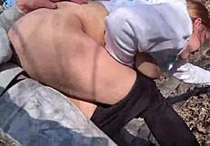 drone watches us fuck outside with big cock in curvy milf pussy