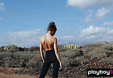 damn this gorgeous brunette taya vais strips perfect tits in desert