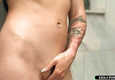 Roommate Catches Charlotte Sins Shower-Riding Dildo Hard