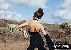 damn this gorgeous brunette taya vais strips perfect tits in desert