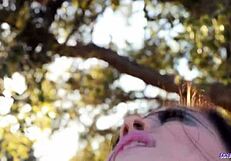 bigtitted milf suckin on y cock outdoors stockings handjob tittyfuck