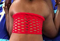 Hot black babe moans riding neighbor's monster bbc doggystyle in country quickie orgasm!