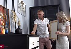 BENT OVER BLONDE LISA RIDES COCK IN DOGGYSTYLE PASSION