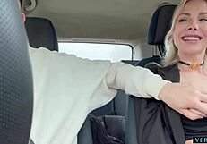 blonde czech flashes pussy then fucks hard in public street