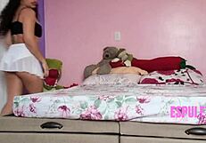 I catch my best friend's sister stroking cock in guided pov handjob while spying on her ass