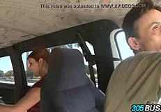 redhead teen slut sucks cock for cash on public bus
