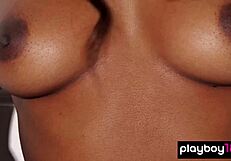 Skinny ebony ballerina jahla pope strips naked during workout routine