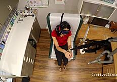 Blindfolded petite Latina Yasmine Woods screams in latex handcuffs backstage humiliation