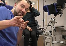 Blindfolded petite Latina Yasmine Woods screams in latex handcuffs backstage humiliation