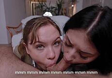 wife instructs cute college neighbor girl deepthroat gag spit on hubby's cock double blowjob