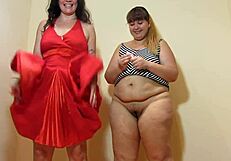 Two fat ass mature lesbians insert panties in hairy pussies