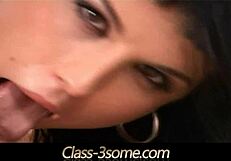 Whoa, these brunettes deepthroat, fuck hard, then swap hot cum after wild threesome pounding!