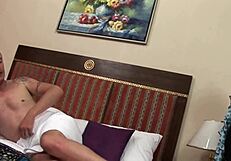 Deepthroating then doggystyle assfucking asian milf in fishnets on bed