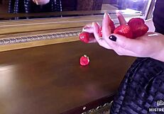 Juicy Strawberry Crushed Under Cute Wrinkled Bare Toes Closeup