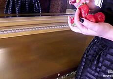 Juicy Strawberry Crushed Under Cute Wrinkled Bare Toes Closeup