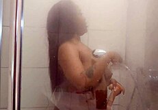 bbw ebony milf squirts wildly in steamy shower