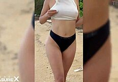 Naughty Brunette Latina Bends Over for Big Cock Doggystyle on Beach