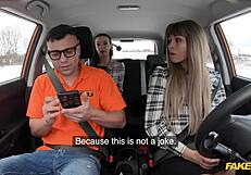 Fake Driving School Threesome with Czech Babes' Perfect Tits Ass