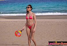 Summer scissoring lesbians 69 moan juicy on beach sand